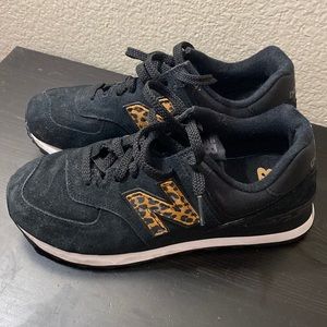 New Balance 574 black and cheetah print